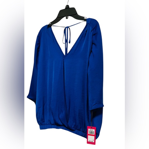 VINCE CAMUTO WRAP FRONT BLOUSE DOUBLE CUFF WOMENS LONG SLEEVE BLUE COLOR SIZE M - Picture 5 of 13